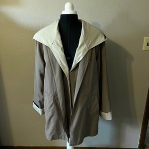 Gorgeous Pale Olive/Tan & Cream Mid-length Hoodie Pea Coat - S